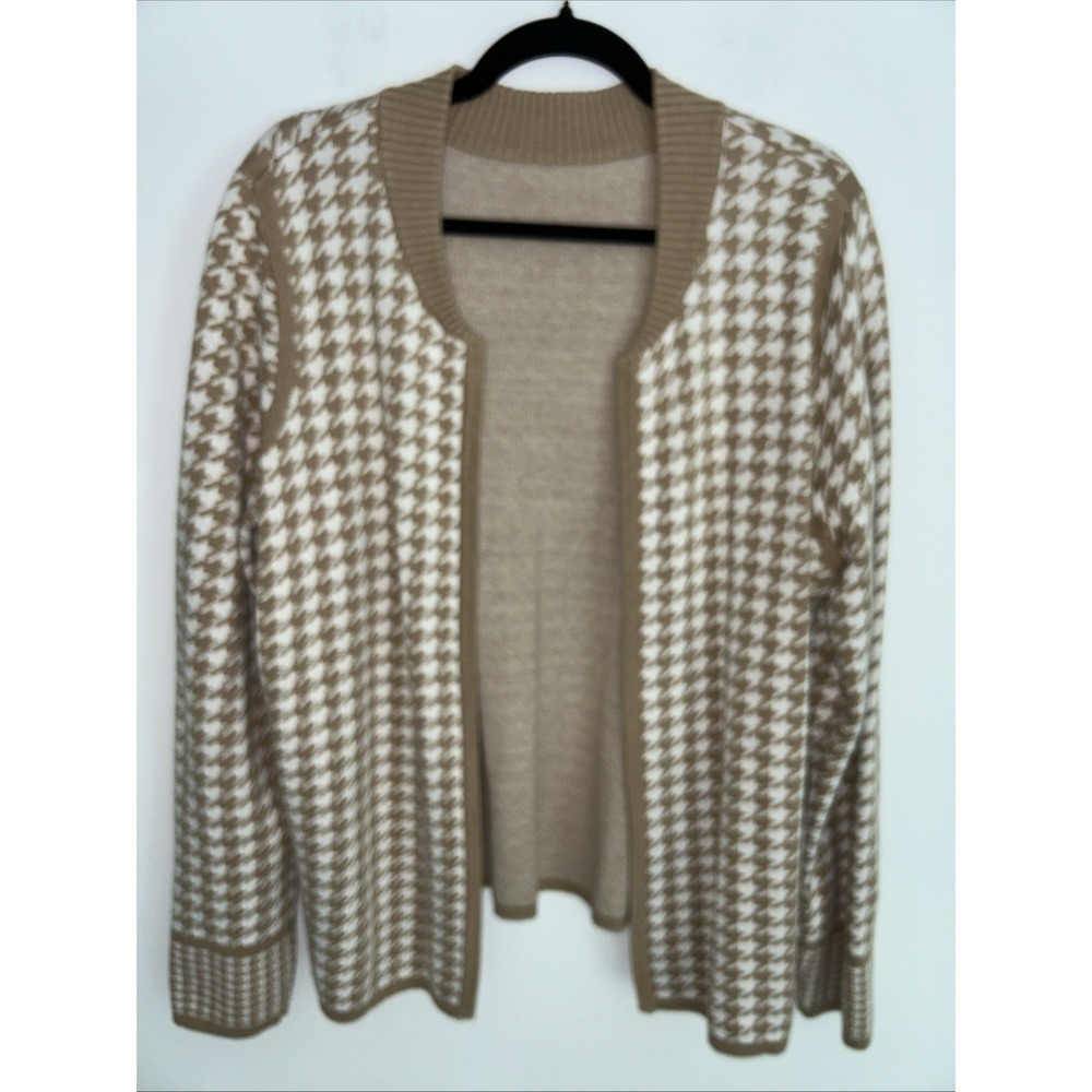 QVC Susan Graver women's Long Sleeve Brown White X/XL‎ Cardigan Open Front